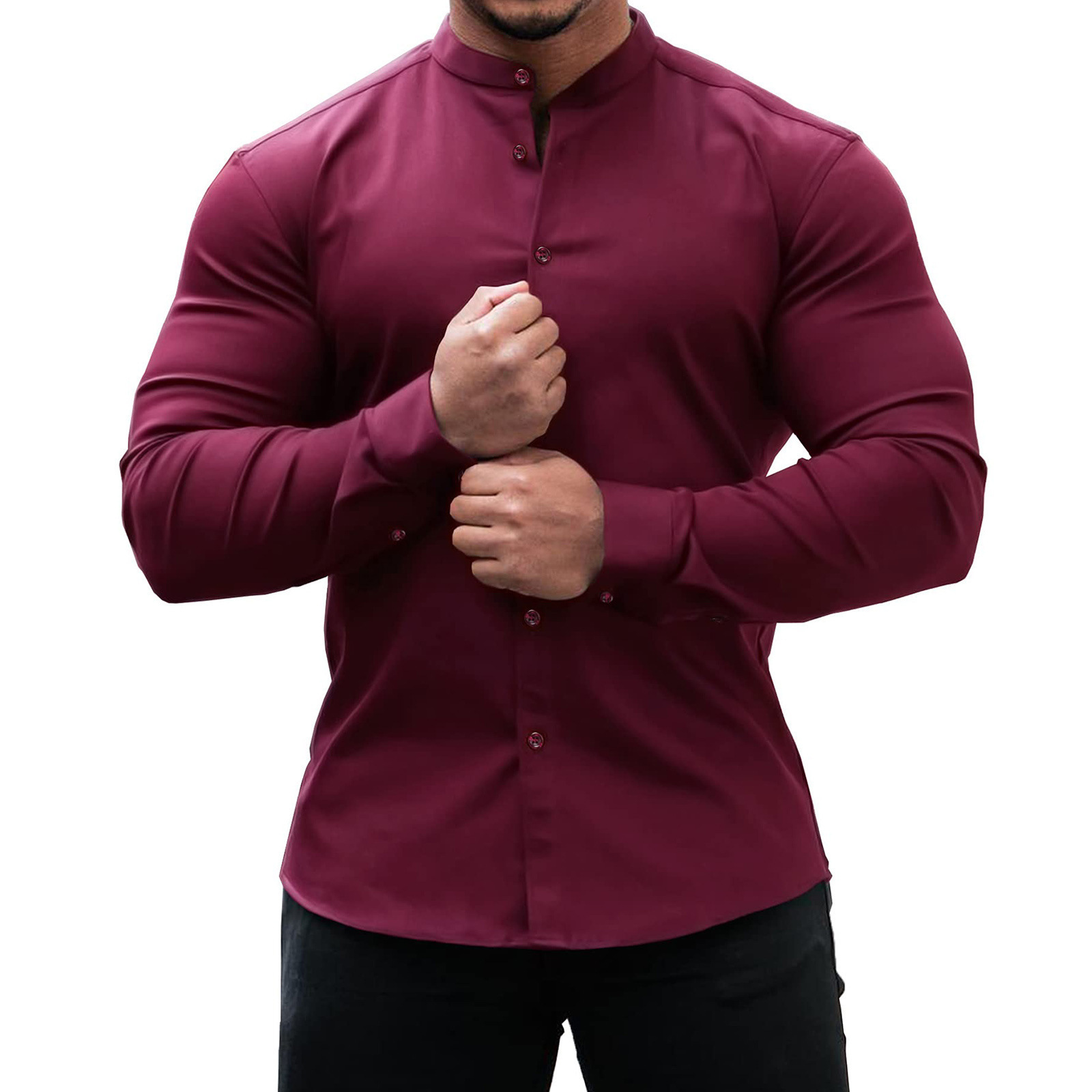 Solid Color Mens Long Sleeves Shirt - Image 3