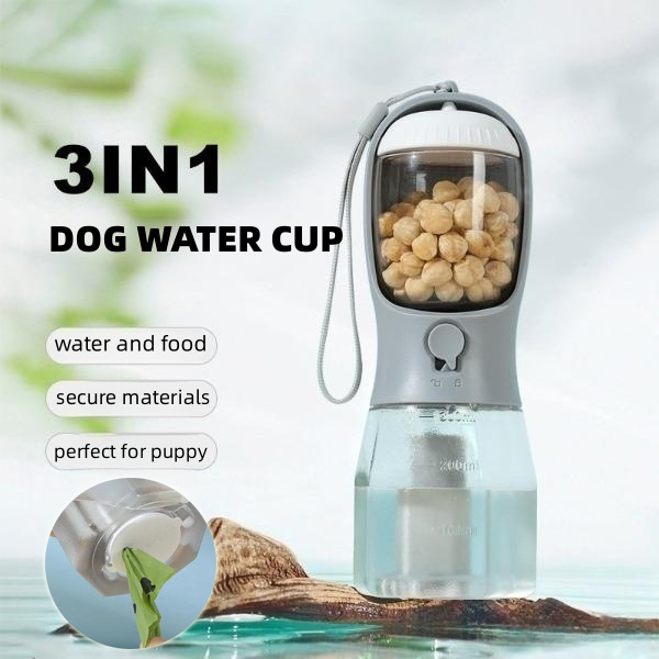 Three-in-one Portable Pet Drinking Cup with Food Garbage Bag