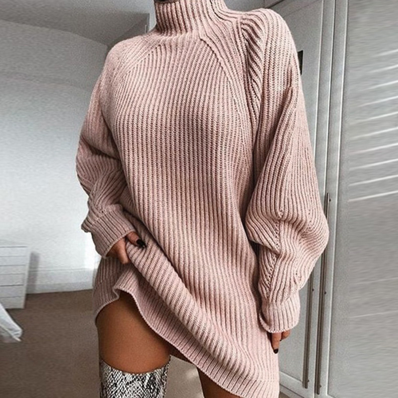 Solid Turtleneck Long Women Sweater - Image 9