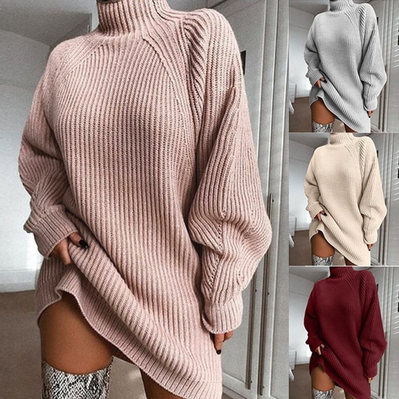 Solid Turtleneck Long Women Sweater