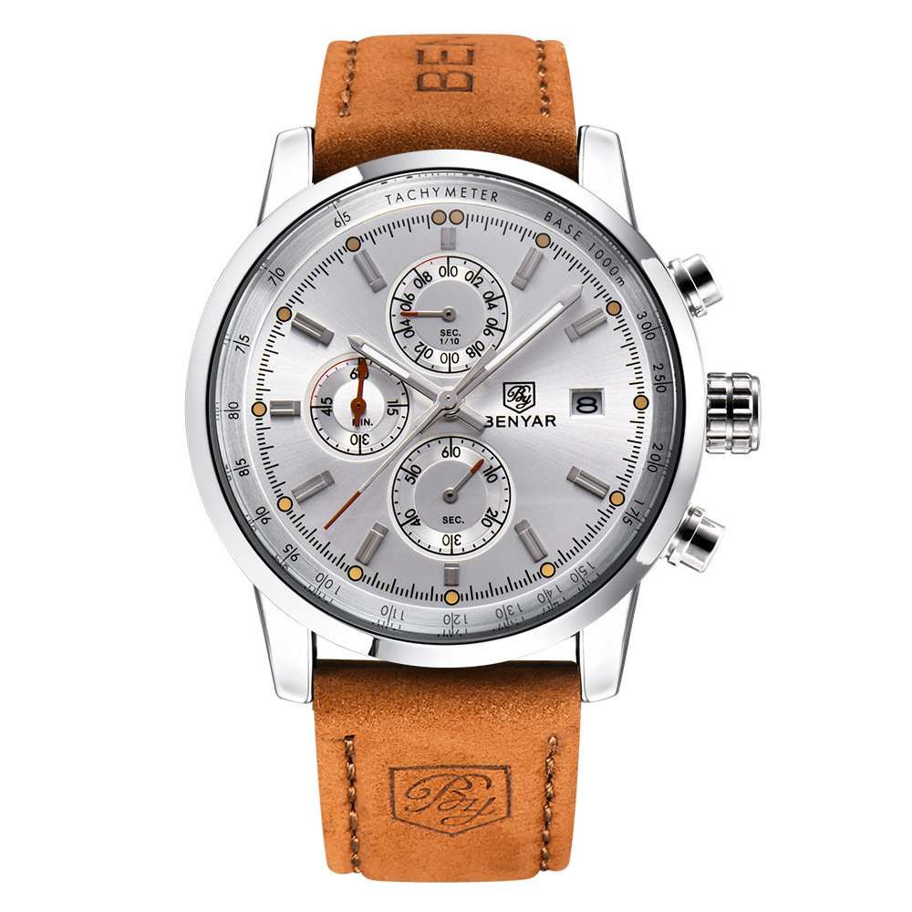 Men's Leather Quartz Business Watch - Image 3