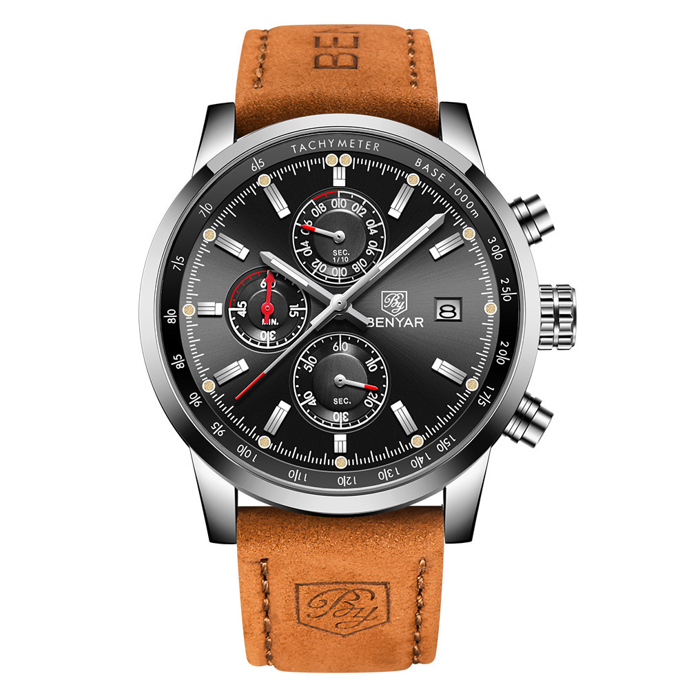 Men's Leather Quartz Business Watch - Image 4