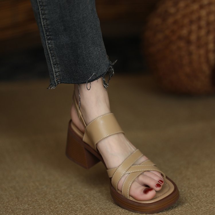 Retro Open-toe Chunky-heel Sandals For Women - Image 5