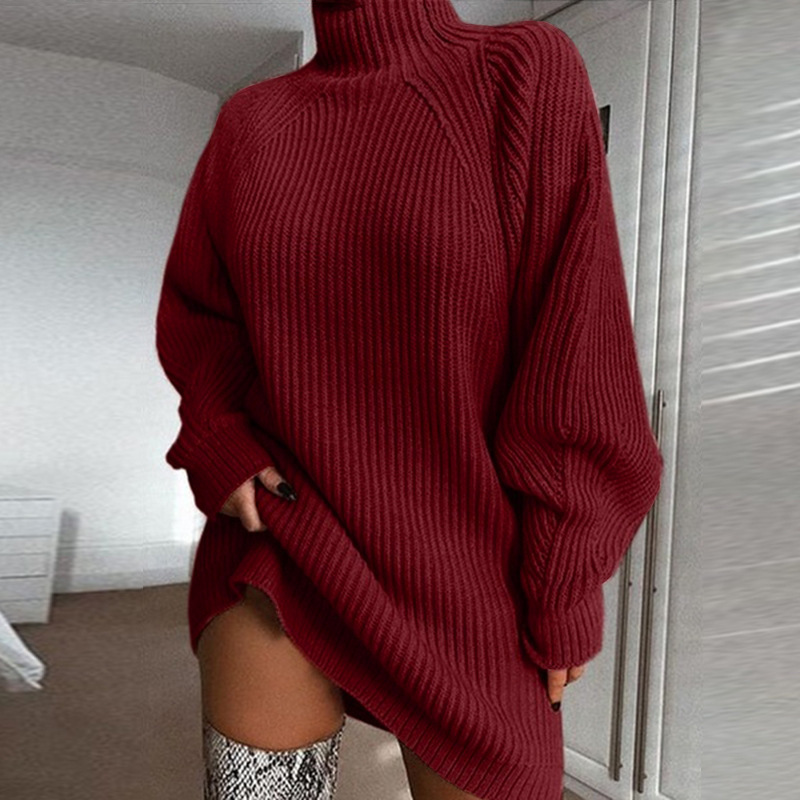 Solid Turtleneck Long Women Sweater - Image 3