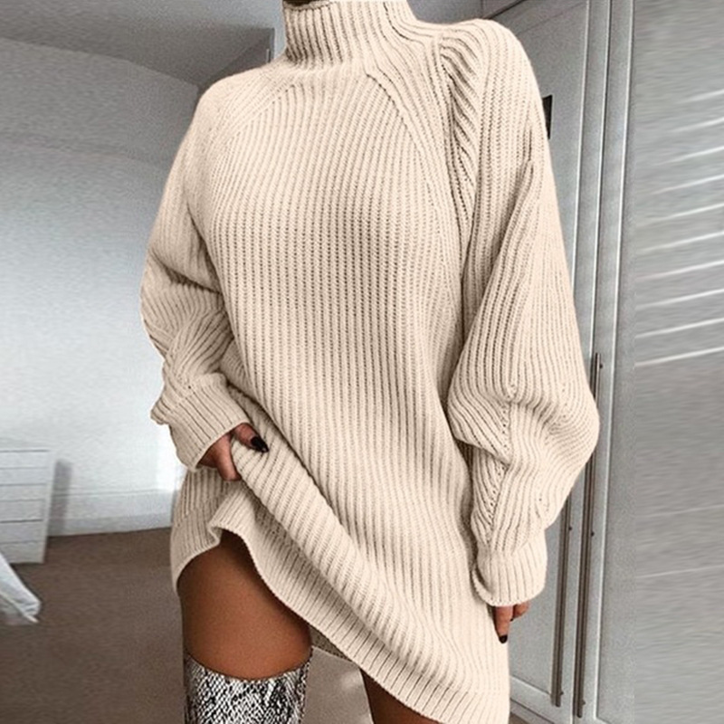 Solid Turtleneck Long Women Sweater - Image 4