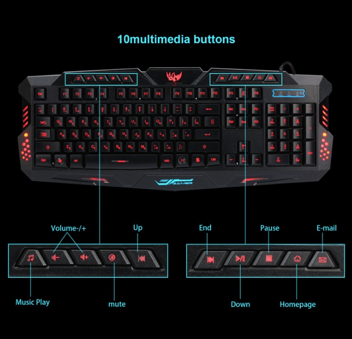 J10 tricolor backlight wired gaming keyboard + mouse - Image 4