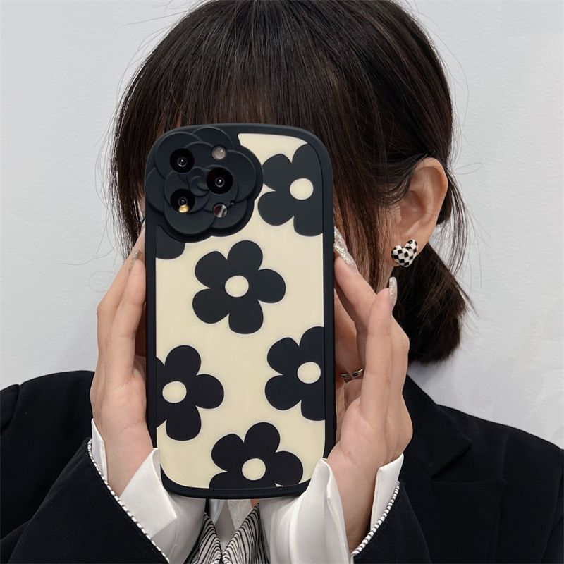 Niche Black Flower Silicone Phone Case