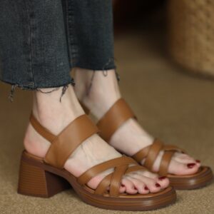 Retro Open-toe Chunky-heel Sandals For Women