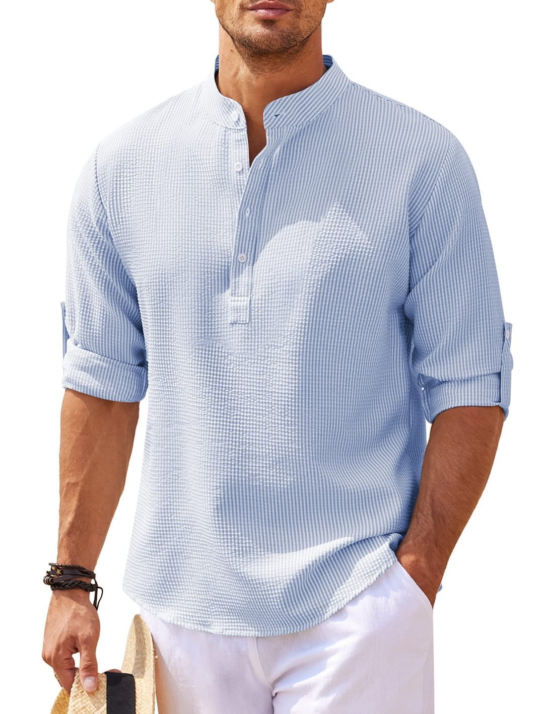Men's Casual Long Sleeve Stand Collar Shirt . - Image 7