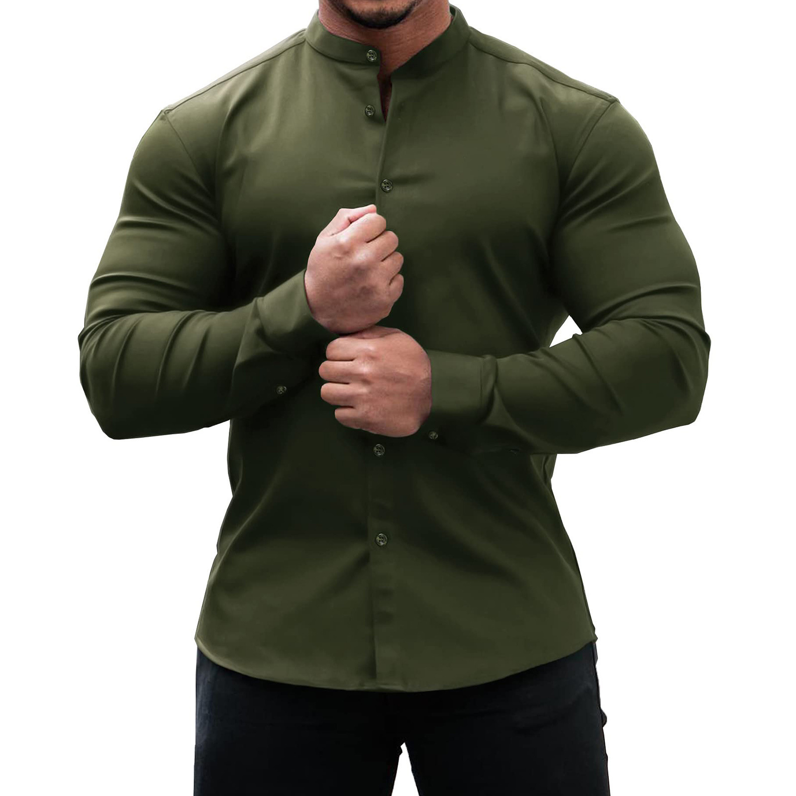 Solid Color Mens Long Sleeves Shirt - Image 7