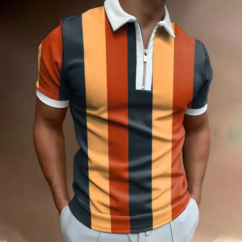 Men's Striped Printed POLO Short Sleeve T-Shirt
