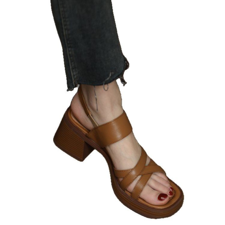 Retro Open-toe Chunky-heel Sandals For Women - Image 4
