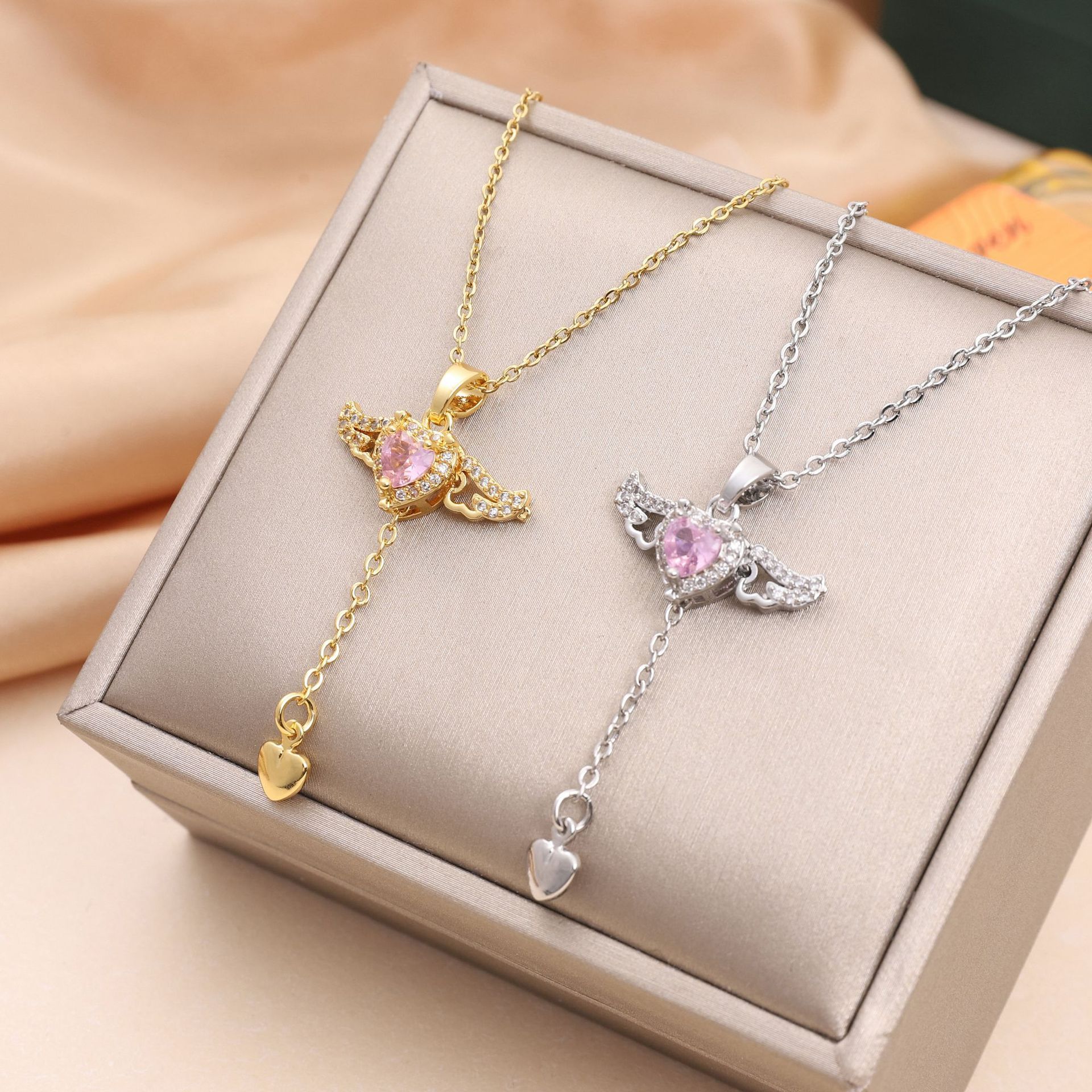 Crystal Clavicle Moving Cupid Heart Necklace