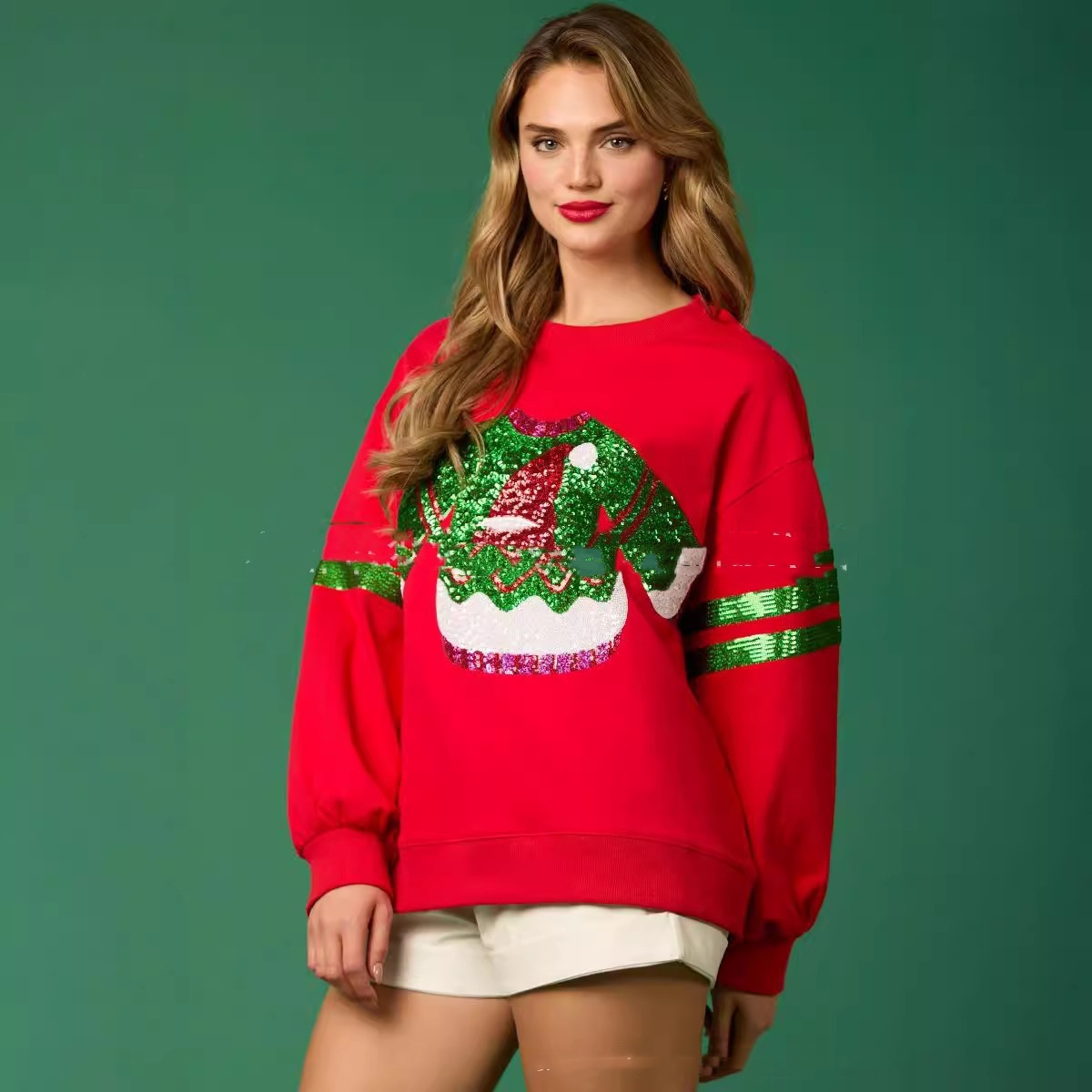 Women's Christmas Sequined Round Neck Top . - Image 4