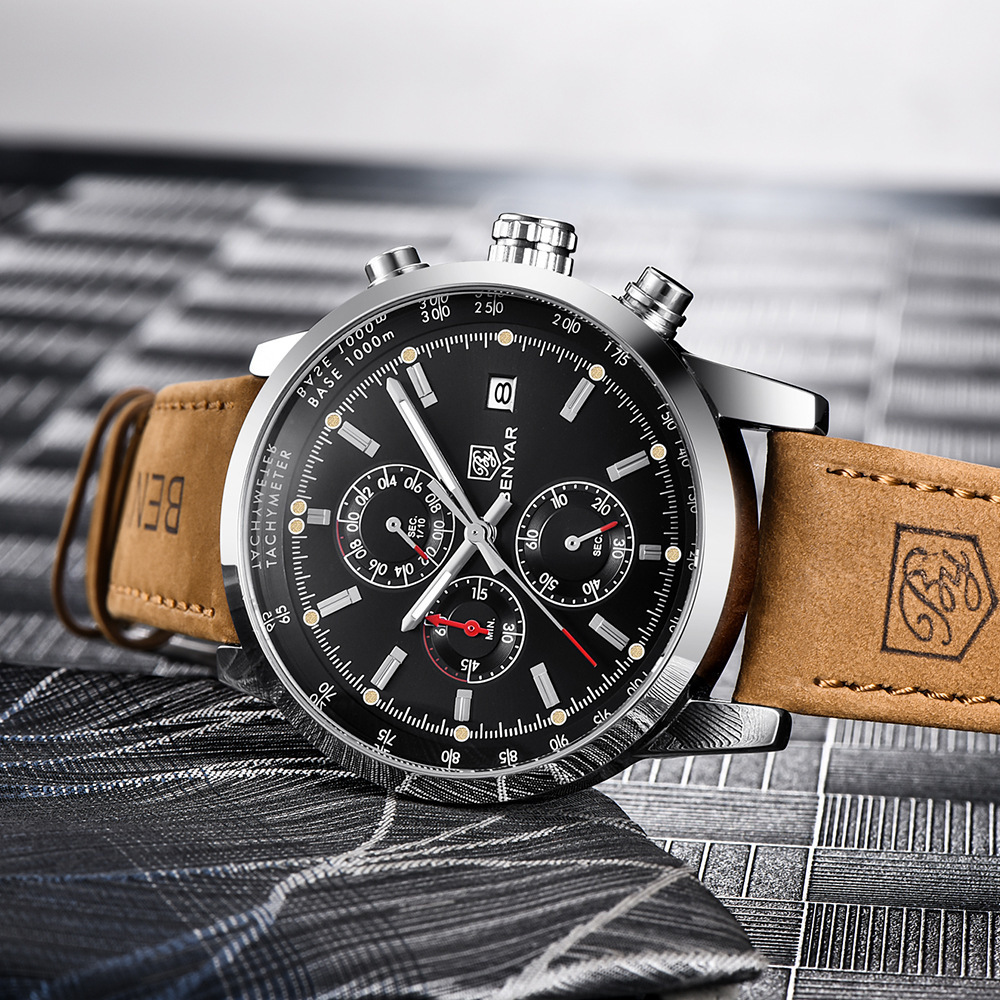 Men's Leather Quartz Business Watch