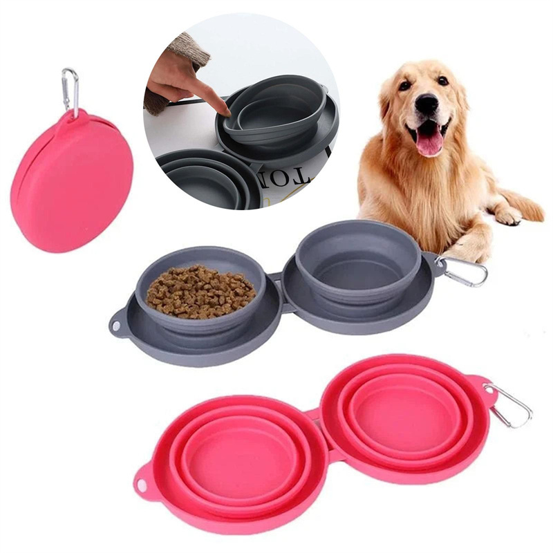 Foldable Double Pet Feeding Bowl .