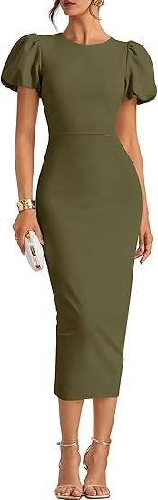Puff-sleeved Slim-fit Sheath Dress . - Image 6