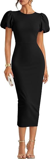 Puff-sleeved Slim-fit Sheath Dress . - Image 5