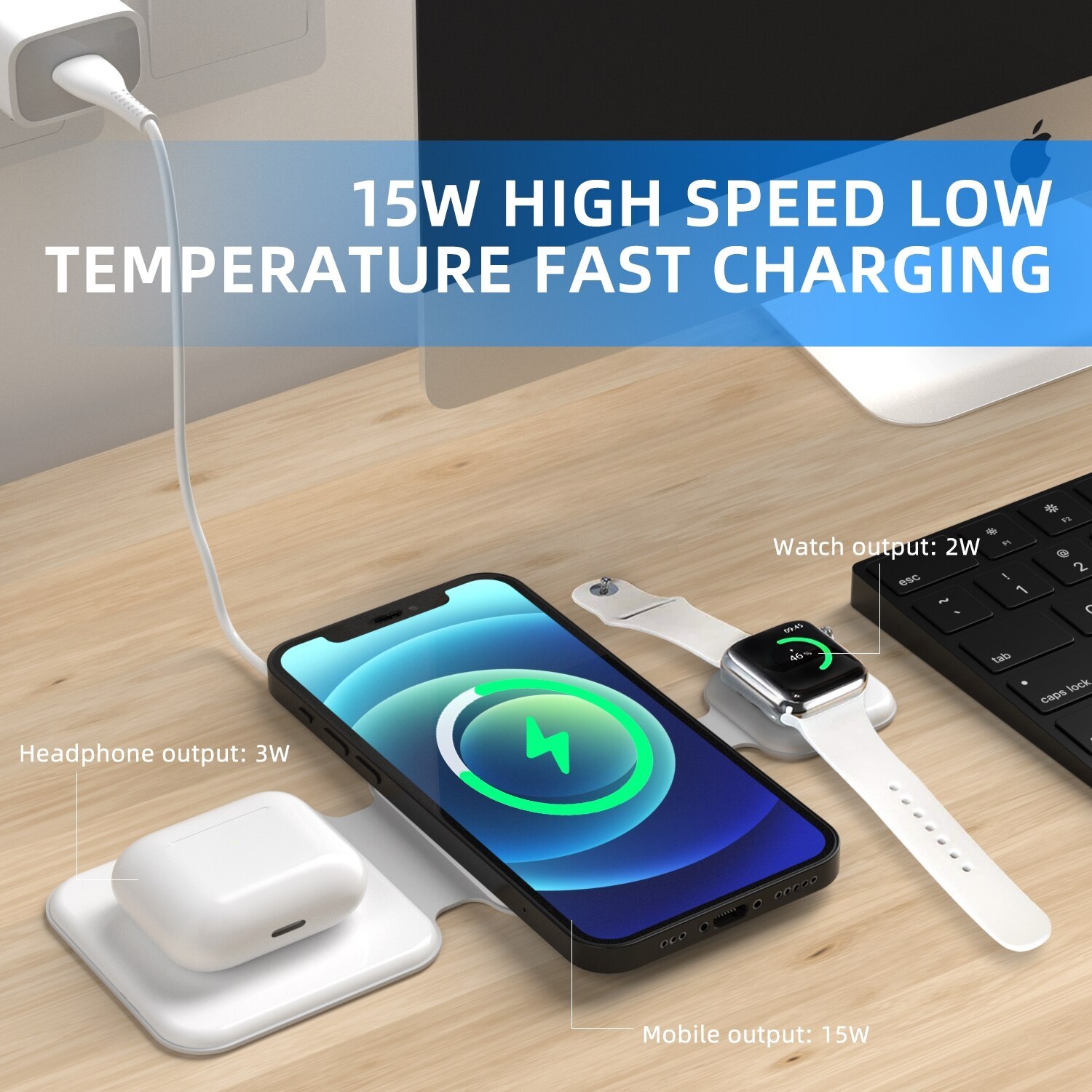 3 In 1 Magnetic Foldable Wireless Cell Phone Charger - Image 3
