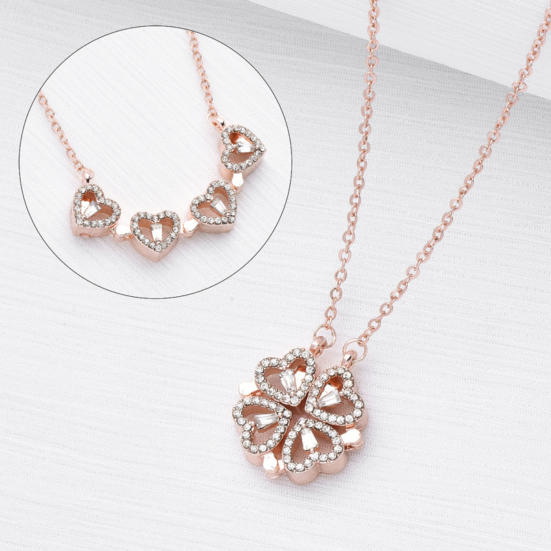 Retro Magnetic Folding Heart Shaped Pendant Necklace For Women - Image 4