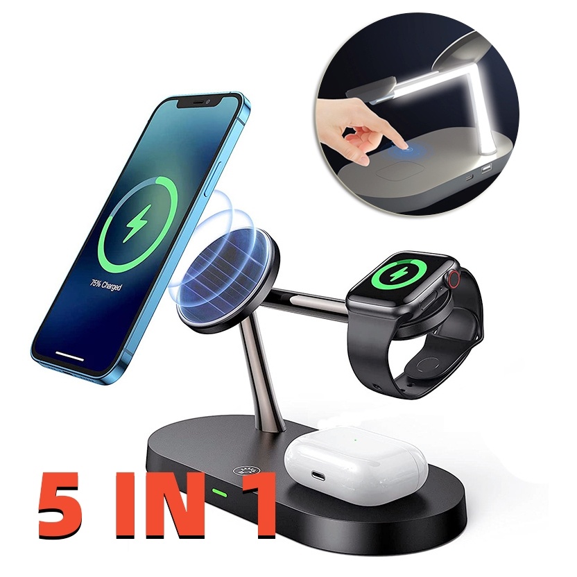 Multifunctional Five-In-One Magnetic Wireless Fast Charging Holder.