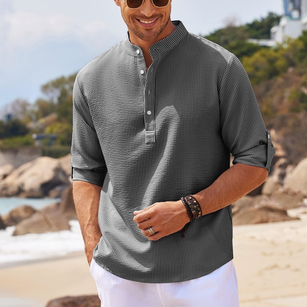 Men's Casual Long Sleeve Stand Collar Shirt .