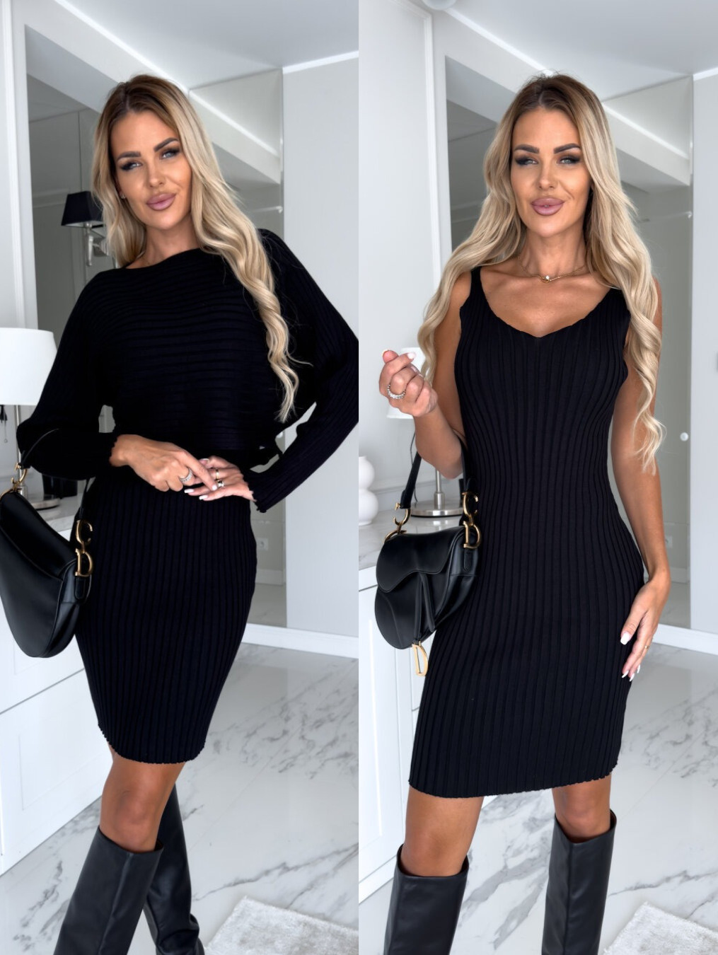 2pcs Suit Women's Hanging strap Long-sleeved Top And Tight Suspender Skirt - Image 9