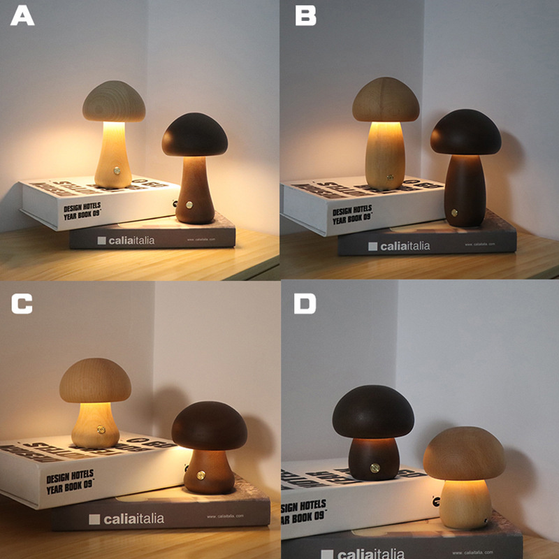 INS Wooden Mushroom LED Night Light - Image 4