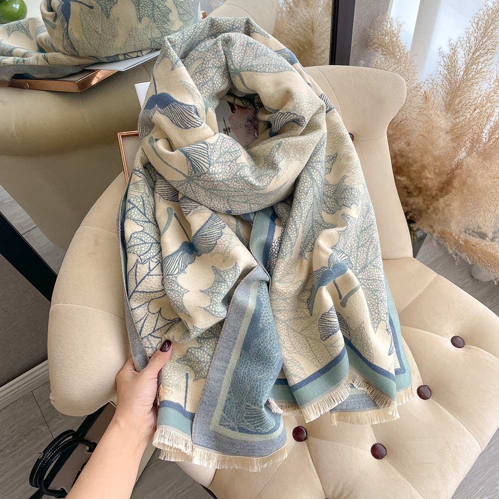 Women's Elegant Maple Leaf Printed Shawl - Image 7