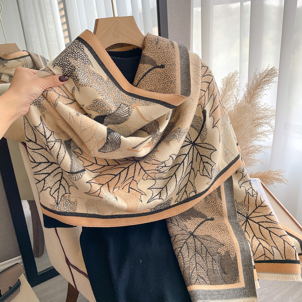Women's Elegant Maple Leaf Printed Shawl - Image 5