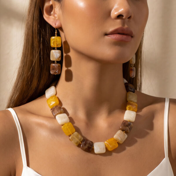 Caramel Amber Tone Beaded 2Pcs Jewelry Set