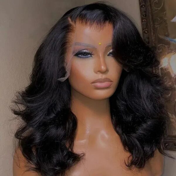 Voluminous Side-Swept Layers Wavy Hair .