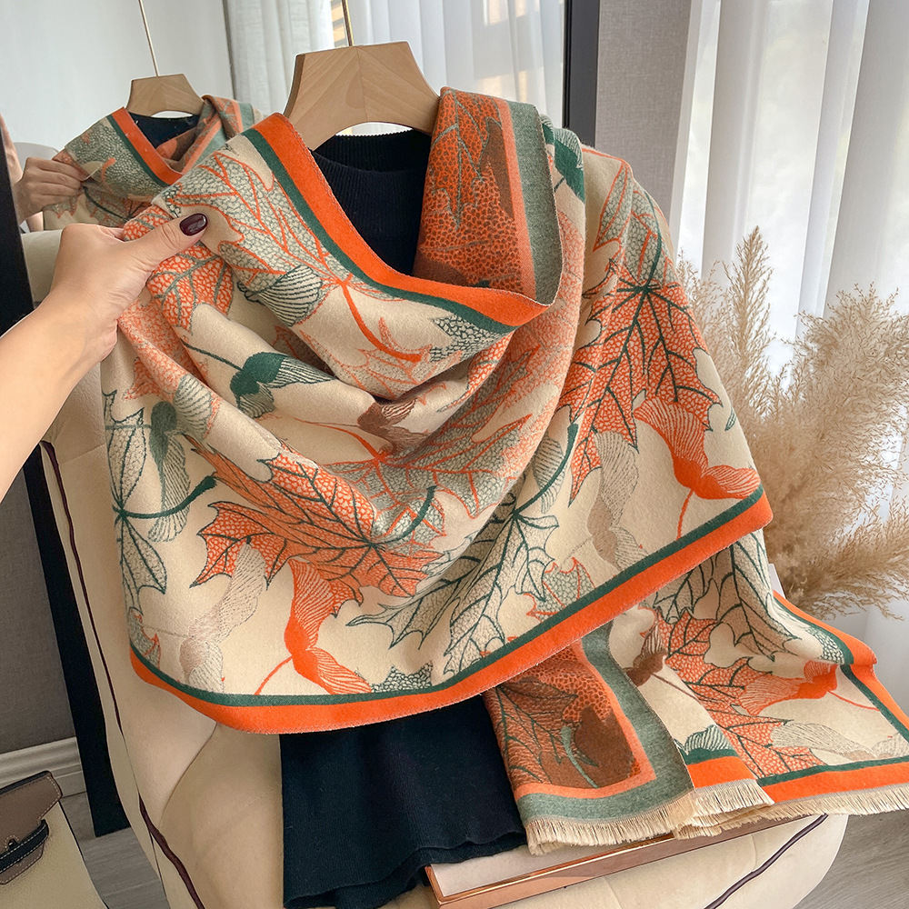 Women's Elegant Maple Leaf Printed Shawl