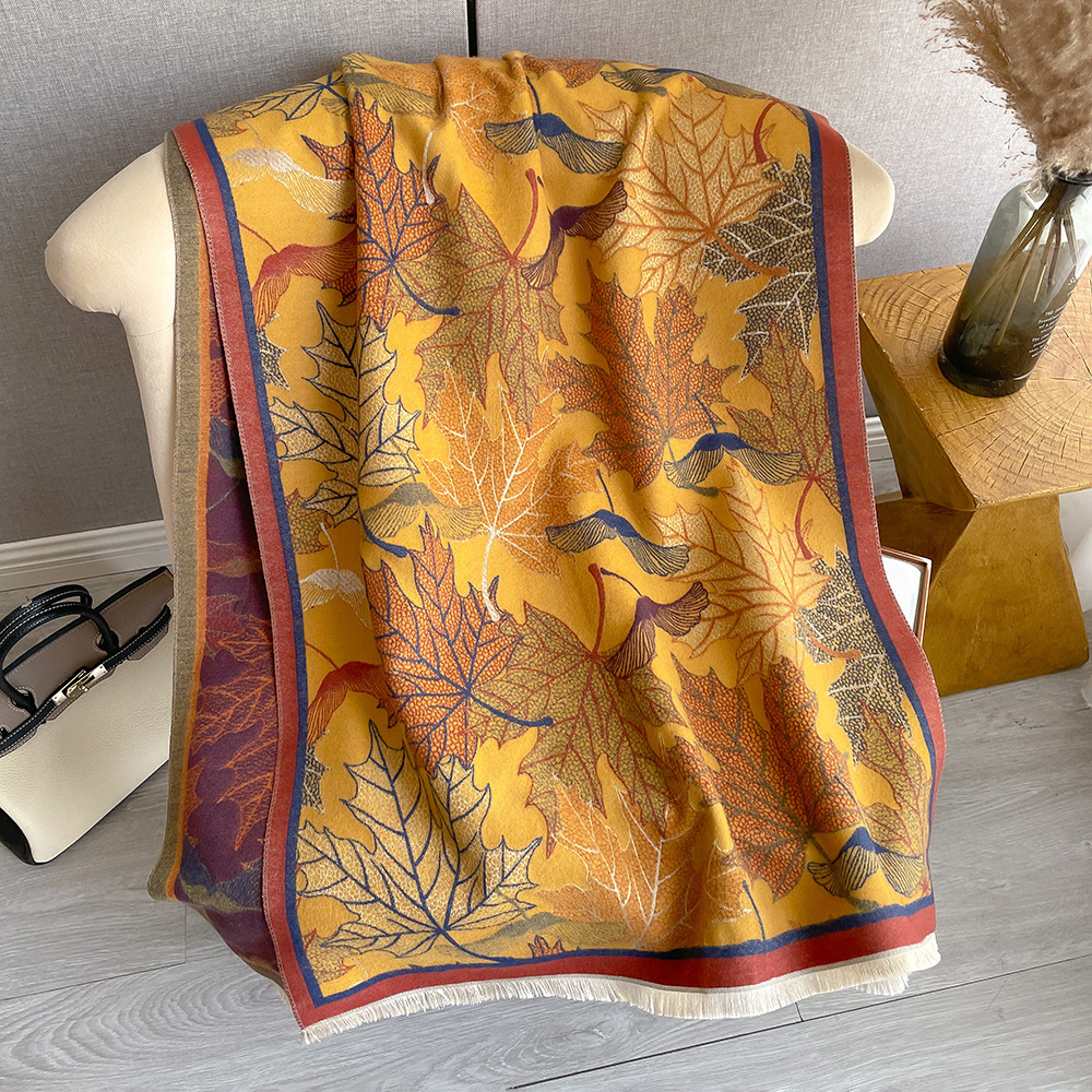 Women's Elegant Maple Leaf Printed Shawl - Image 4