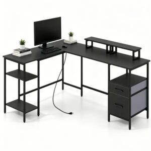 L-Shaped Corner Desk With Charging Station