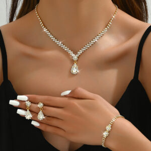 Women's Three-piece Bridal Jewelry Suit (Earrings + Necklace + Flower Bracelet)