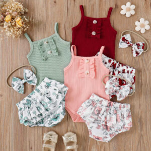 Baby Girl's Suspender Three-piece Suit