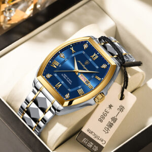 Gold & Blue Steel Bezel Quartz Watch