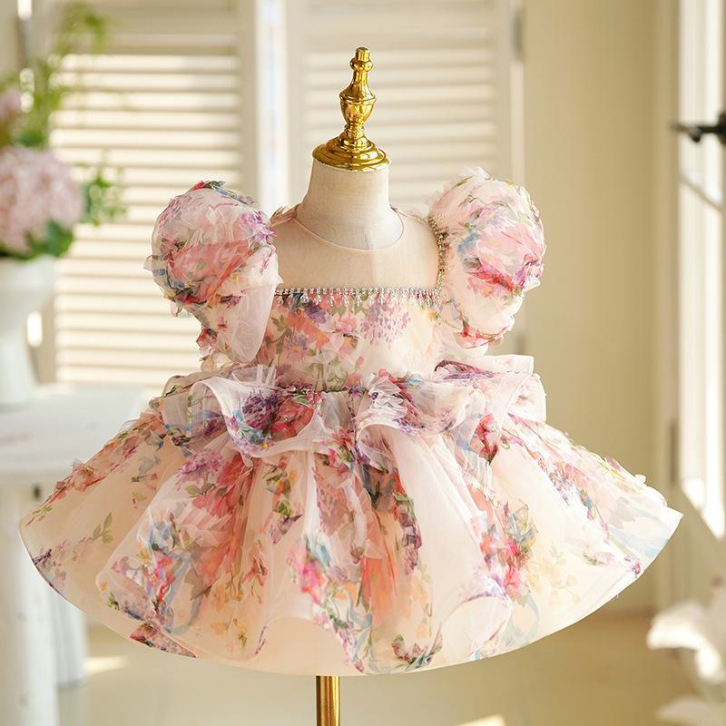 Children's Bubble Sleeve Floral Dress - Image 6