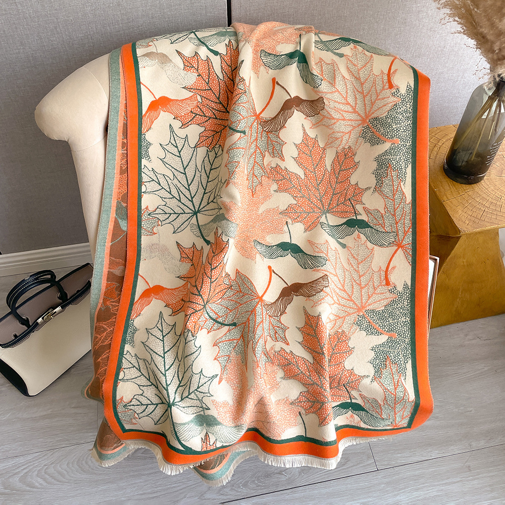 Women's Elegant Maple Leaf Printed Shawl - Image 6