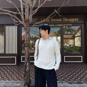 Cable-Knit Patchwork Sweater For Men