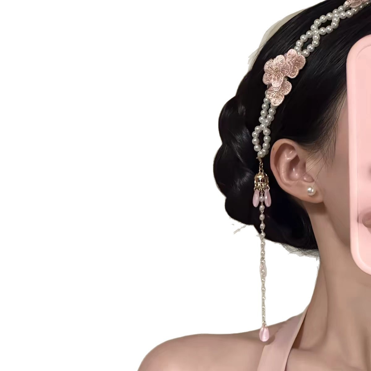 Womens' Floral Pearl Tassel Hair Chain - Image 4