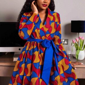 Ladies' V-neck Long-sleeved Casual Big Swing Dress