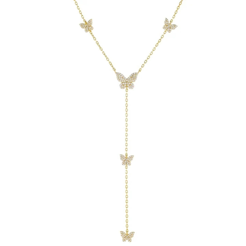 Y-Shape Full-Crystal Butterfly Necklace For Women - Image 5