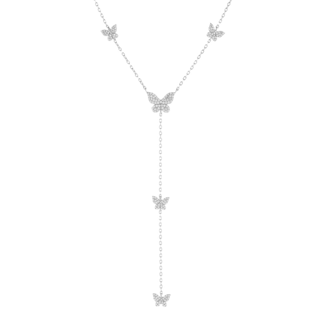 Y-Shape Full-Crystal Butterfly Necklace For Women - Image 3