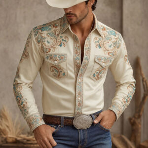 Men's Western Cowboy Style Long Sleeve Shirt